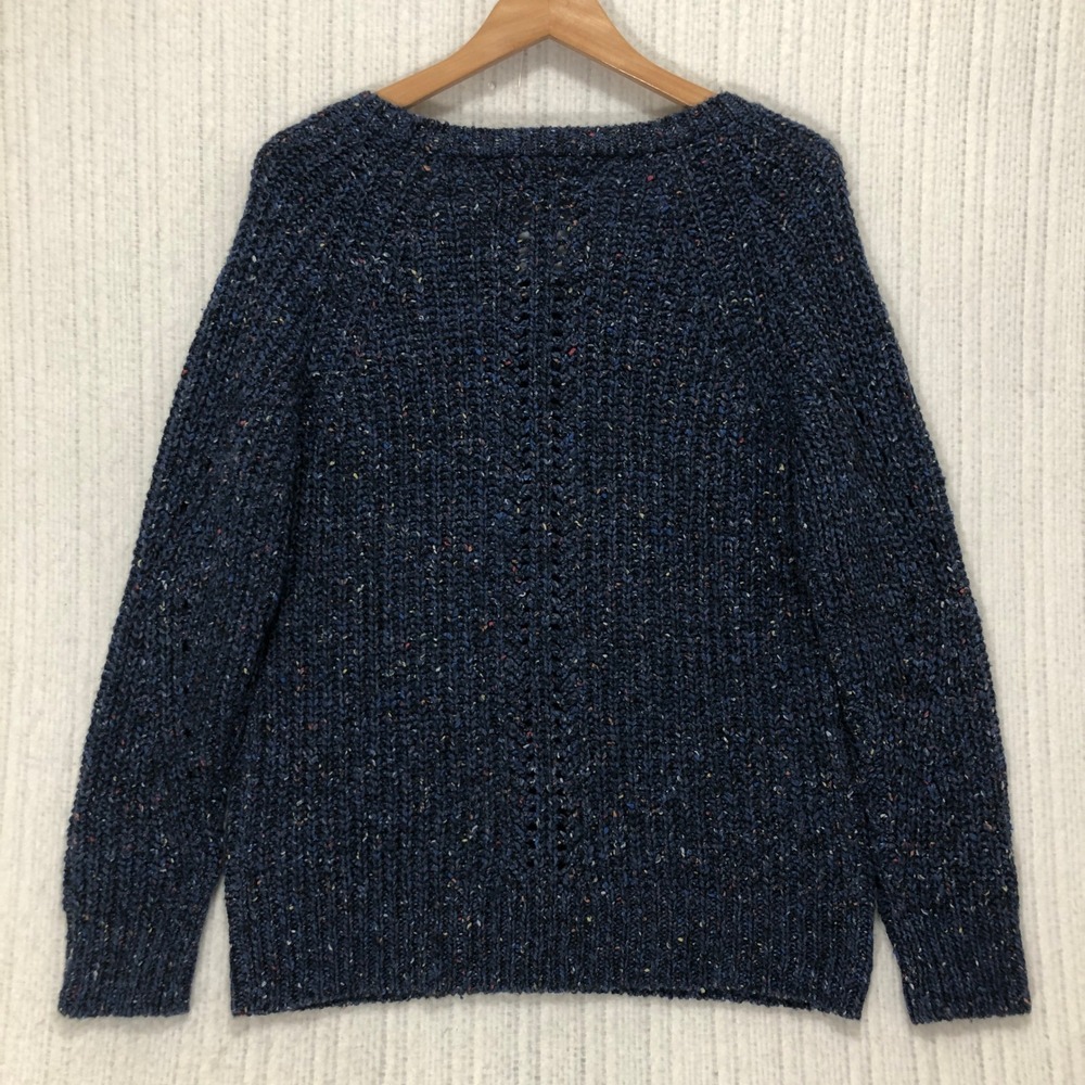 Lucky Brand Blue Space Dye Pointelle Knit Sweater Womens Medium Confetti Fleck - Picture 8 of 10